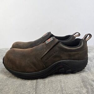 Merrell Work Jungle Moc Mens 8M Brown Leather Slip On Oil Slip Resistant Shoes